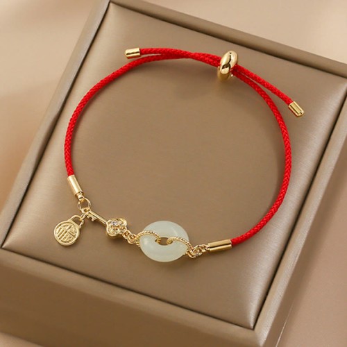 18K Gold Hetian Jade Luck Red Rope Bracelet 18K Gold Hetian Jade Luck Red Rope Bracelet