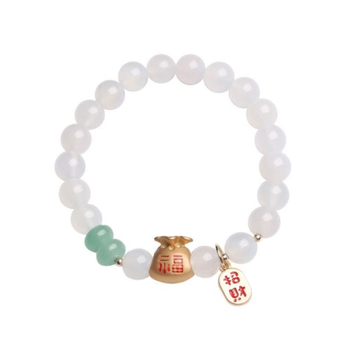 White Agate Red Agate Money Bag Fu Character Bracelet White Agate Red Agate Money Bag Fu Character Bracelet
