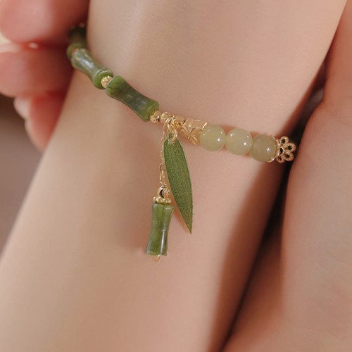 Jade Bamboo Leaf Luck Abundance Bracelet