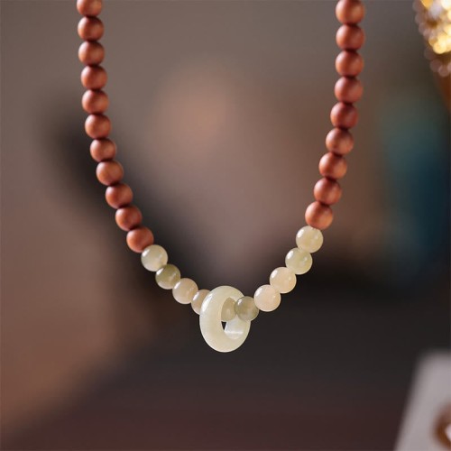 Sandalwood Hetian Jade Protection Double Wrap Bracelet