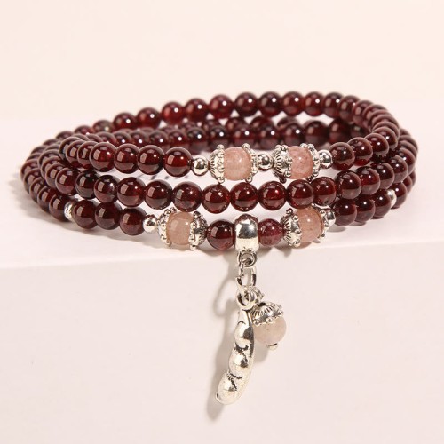 Garnet Strawberry Quartz Green Beans PiXiu Bracelet