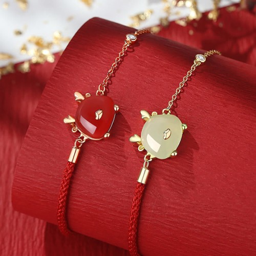 925 Silver Year of the Dragon Hetian Jade Red Agate Bracelet 925 Silver Year of the Dragon Hetian Jade Red Agate Bracelet
