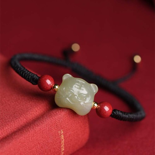 Jade Cinnabar Lucky Tiger Bracelet