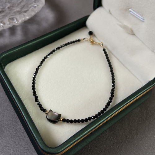 Gold Plated Black Spinel Cat Healing Bracelet