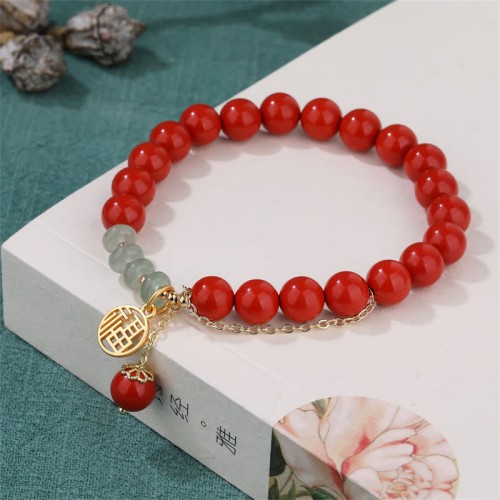 Cinnabar Fu Character Jade Calm Bracelet