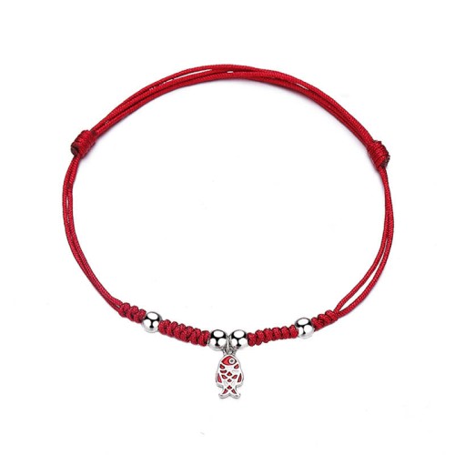 925 Sterling Silver Koi Fish Wealth Braided Red Bracelet