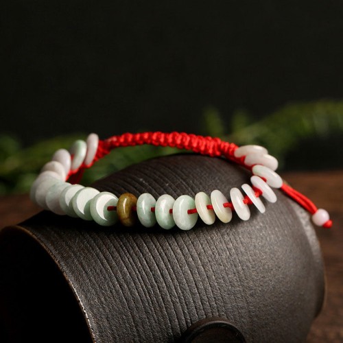 Round Jade Luck Red String Protection Bracelet Round Jade Luck Red String Protection Bracelet