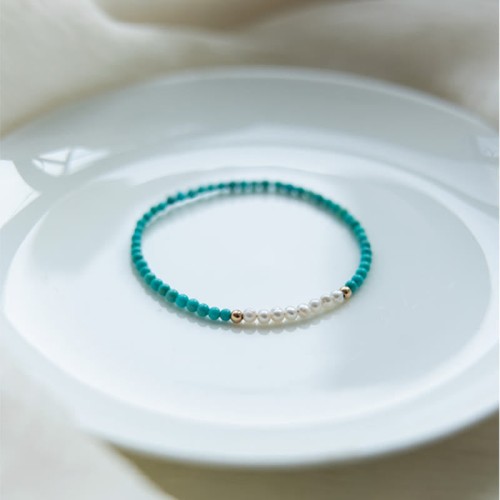 925 Sterling Silver Natural Turquoise Pearl Beaded Bracelet 925 Sterling Silver Natural Turquoise Pearl Beaded Bracelet