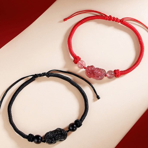 Silver Sheen Obsidian Strawberry Quartz PiXiu Bracelet Silver Sheen Obsidian Strawberry Quartz PiXiu Bracelet