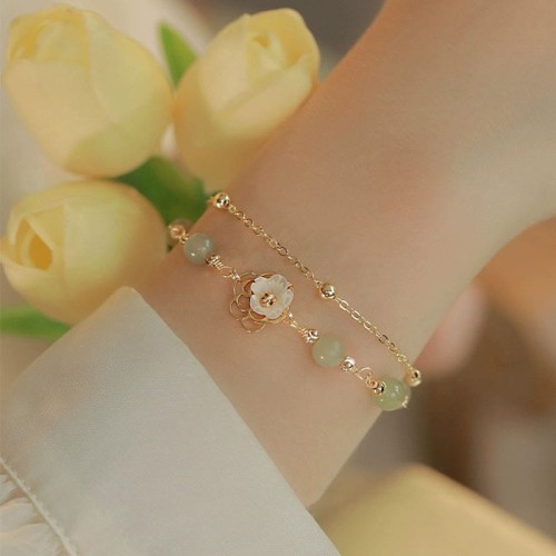 Gold Plated Jade Butterfly Flower Luck Bracelet Gold Plated Jade Butterfly Flower Luck Bracelet