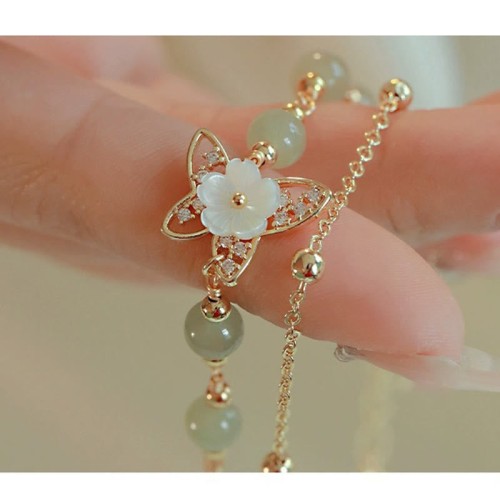Gold Plated Jade Butterfly Flower Luck Bracelet Gold Plated Jade Butterfly Flower Luck Bracelet