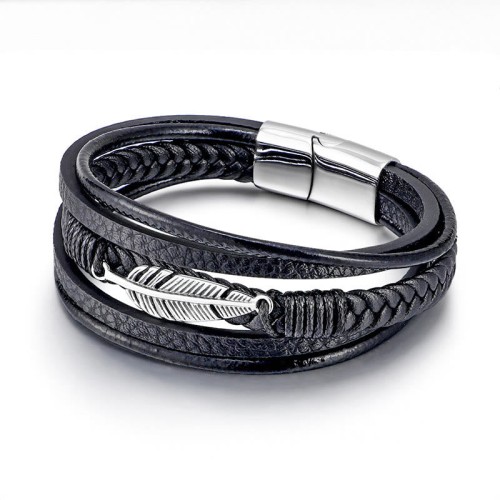 Feather Multilayer Leather Titanium Calm Bracelet Feather Multilayer Leather Titanium Calm Bracelet