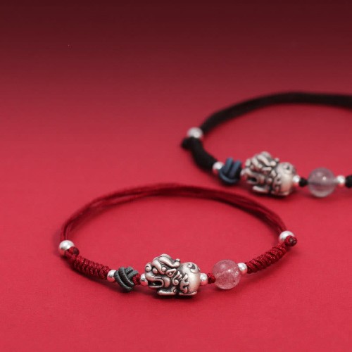 999 Sterling Silver PiXiu Strawberry Quartz Wealth Bracelet 999 Sterling Silver PiXiu Strawberry Quartz Wealth Bracelet