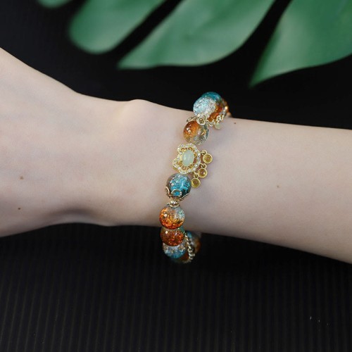 Liuli Glass Bead Chinese Lock Fortune Bracelet Liuli Glass Bead Chinese Lock Fortune Bracelet