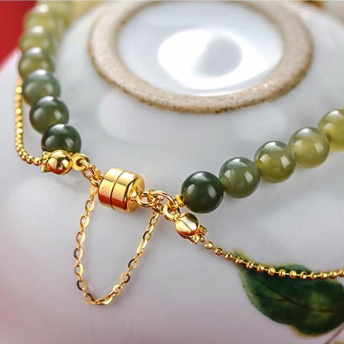 Hetian Jade Peach Blossom Luck Chain Bracelet