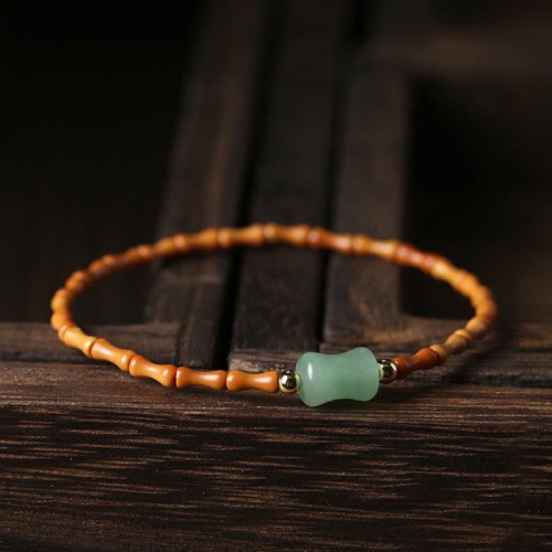 Olive Pit Green Aventurine Bamboo Luck Bracelet
