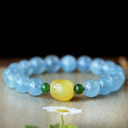 Aquamarine Amber Beads Serenity Healing Bracelet Aquamarine Amber Beads Serenity Healing Bracelet