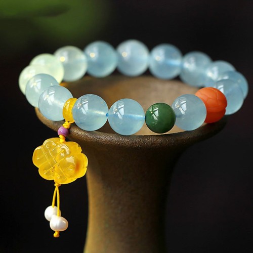 Aquamarine Amber Chinese Knot Charm Peace Bracelet