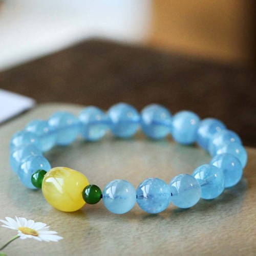 Aquamarine Amber Beads Serenity Healing Bracelet Aquamarine Amber Beads Serenity Healing Bracelet