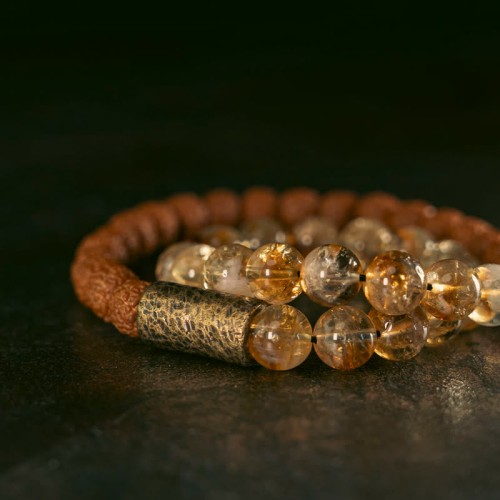 Citrine Rudraksha Bodhi Seed Brass Bead Prosperity Bracelet