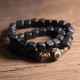 Ebony Wood Dzi Bead Copper Peace Couple Bracelet Ebony Wood Dzi Bead Copper Peace Couple Bracelet