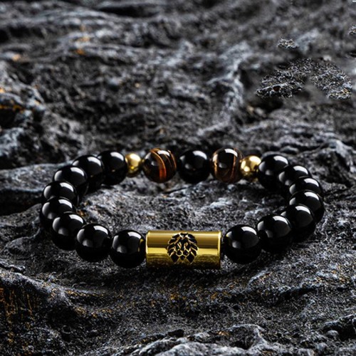 Black Onyx Tiger Eye Lion Protection Bracelet