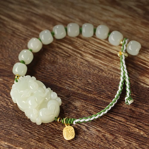 Sterling Silver Hetian Jade Happiness Bracelet
