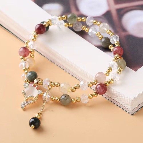 Multicolored Rutilated Quartz Fox Protection Bracelet Multicolored Rutilated Quartz Fox Protection Bracelet