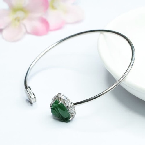925 Sterling Silver Laughing Buddha Jade Luck Bangle 925 Sterling Silver Laughing Buddha Jade Luck Bangle