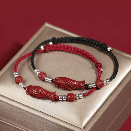 925 Silver Koi Fish Cinnabar Copper Coin Bracelet 925 Silver Koi Fish Cinnabar Copper Coin Bracelet