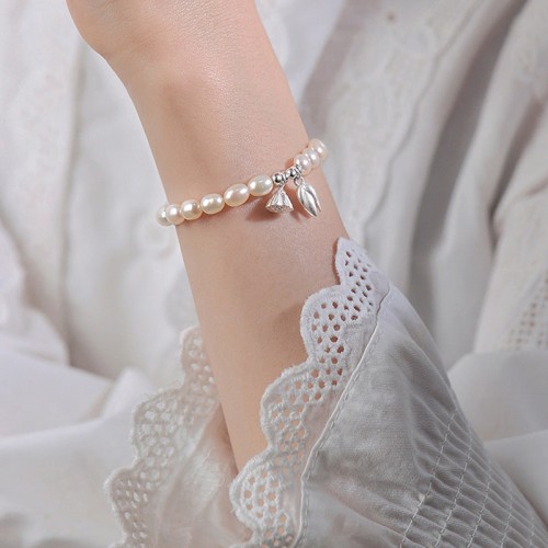 999 Sterling Silver Lotus Pearl Healing Bracelet