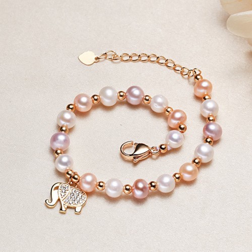 18K Gold Plated Pearl Elephant Zircon Charm Sincerity Bracelet