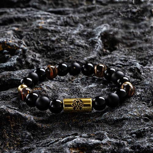 Black Onyx Tiger Eye Lion Protection Bracelet
