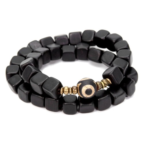 Ebony Wood Dzi Bead Copper Peace Couple Bracelet Ebony Wood Dzi Bead Copper Peace Couple Bracelet