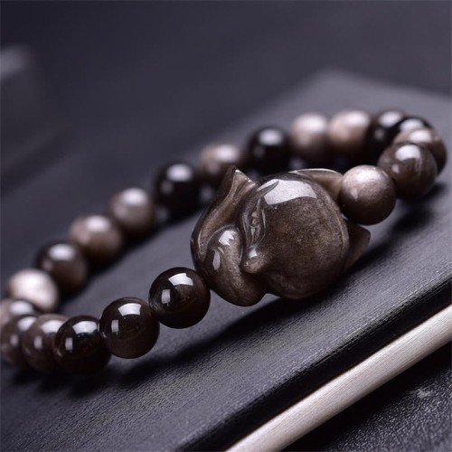 Silver Sheen Obsidian Fox Protection Bracelet Silver Sheen Obsidian Fox Protection Bracelet