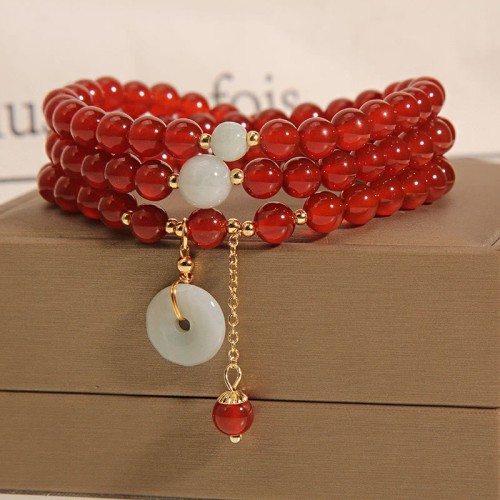 Red Agate Jade Peace Buckle Triple Wrap Bracelet Red Agate Jade Peace Buckle Triple Wrap Bracelet