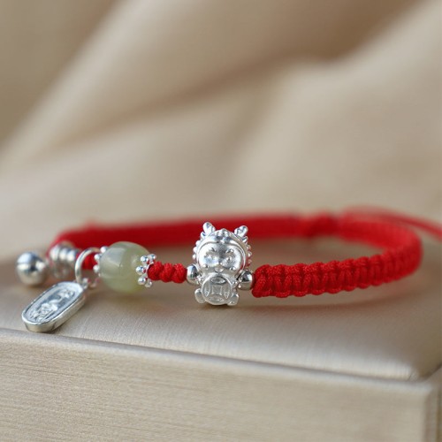 Year of the Dragon 999 Sterling Silver Hetian Jade Protection Bracelet Year of the Dragon 999 Sterling Silver Hetian Jade Protection Bracelet