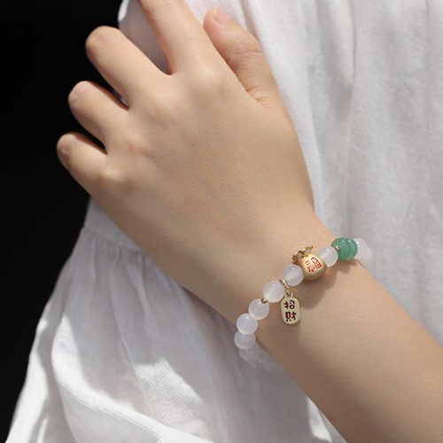 White Agate Red Agate Money Bag Fu Character Bracelet White Agate Red Agate Money Bag Fu Character Bracelet