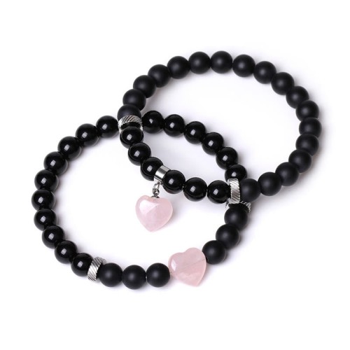 Black Onyx Crystal Stone Love Heart Protection Couple Bracelet Black Onyx Crystal Stone Love Heart Protection Couple Bracelet