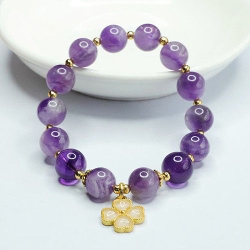 Amethyst Crystal Inner Peace Clover Charm Bracelet Amethyst Crystal Inner Peace Clover Charm Bracelet