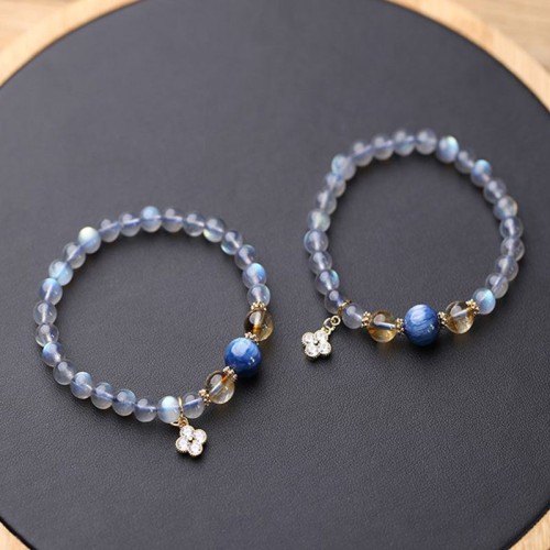 Natural Moonstone Flower Charm Healing Beads Bracelet Natural Moonstone Flower Charm Healing Beads Bracelet