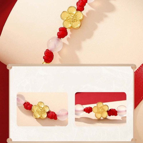 Handmade 925 Silver Peach Blossom Chalcedony Luck Bracelet Handmade 925 Silver Peach Blossom Chalcedony Luck Bracelet