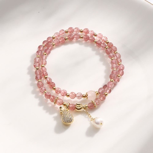 Strawberry Quartz Money Bag Charm Bracelet
