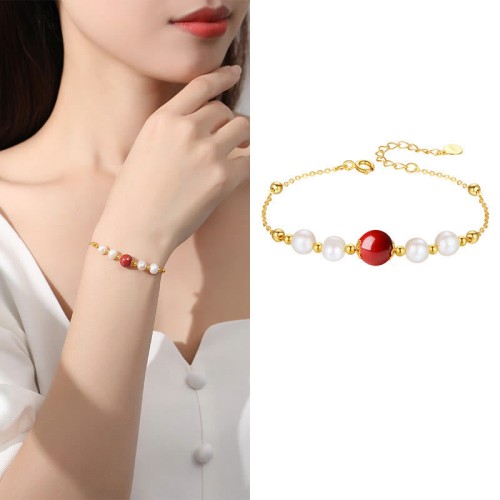 925 Sterling Silver Pearl Cinnabar Healing Bracelet 925 Sterling Silver Pearl Cinnabar Healing Bracelet