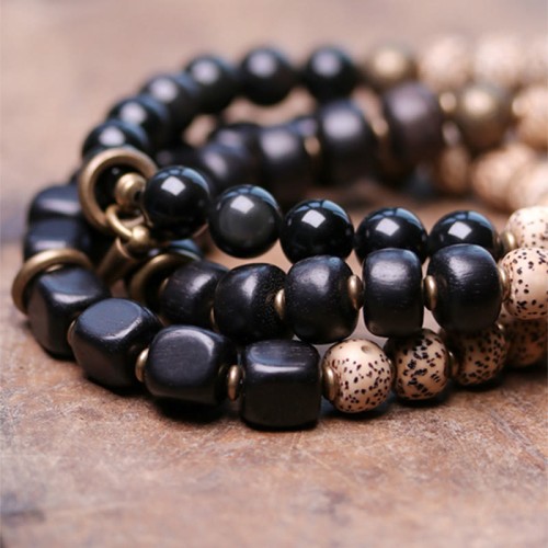 Tibetan Bodhi Seed Black Obsidian Copper Peace Bracelet Tibetan Bodhi Seed Black Obsidian Copper Peace Bracelet