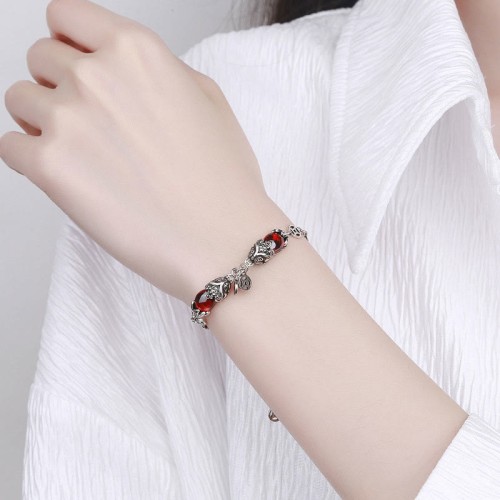 Garnet PiXiu Copper Coin Protection Bracelet
