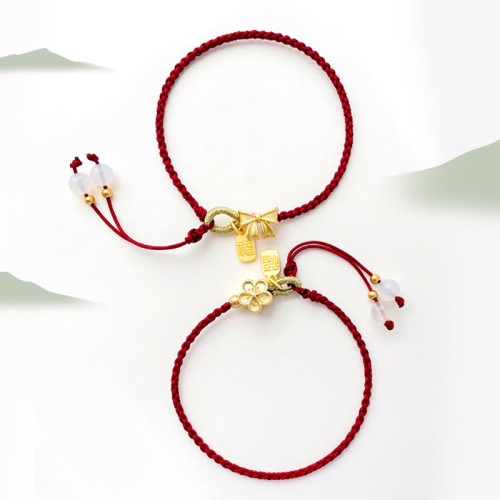 Peach Blossom Bow Knot Fu Character Charm Bracelet