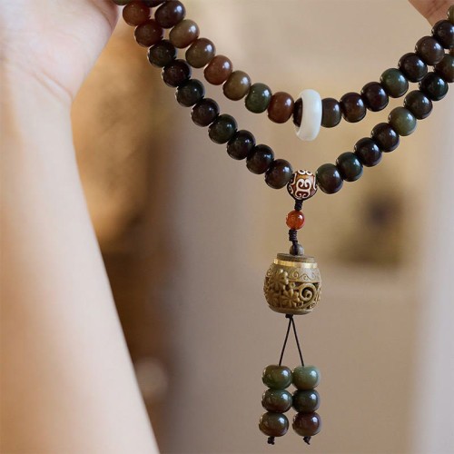 108 Mala Beads Dunhuang Bodhi Seed Dzi Bead Evil Spirits Bracelet 108 Mala Beads Dunhuang Bodhi Seed Dzi Bead Evil Spirits Bracelet