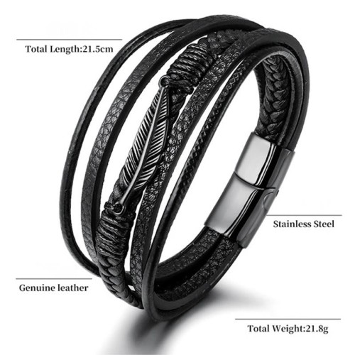 Feather Multilayer Leather Titanium Calm Bracelet Feather Multilayer Leather Titanium Calm Bracelet