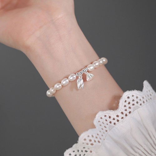 999 Sterling Silver Lotus Pearl Healing Bracelet
